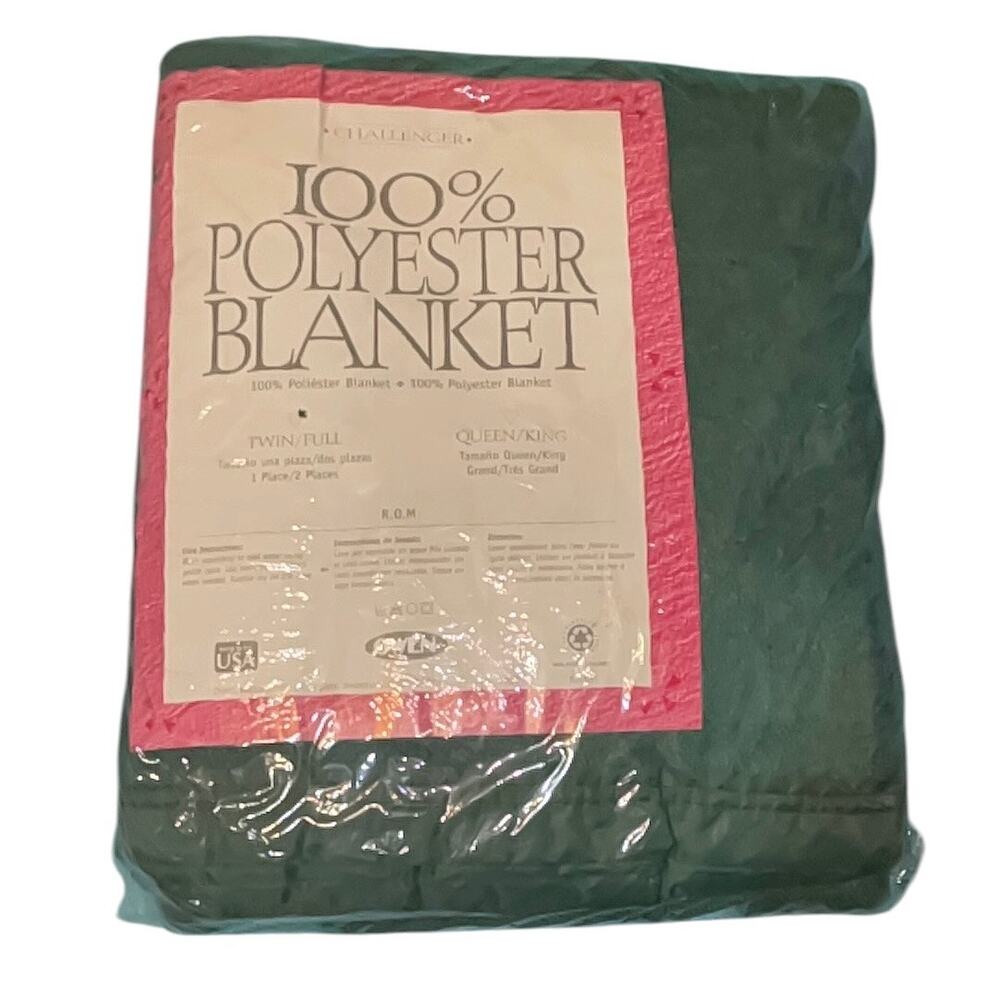 Challenger Blanket Vintage Twin/Full New in Package Forest Green Satin Trim USA
